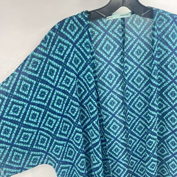 Maurices Womens Cardigan Beach Cover Up Open Front Geometric Sheer Blue Small me - Picture 6 of 8